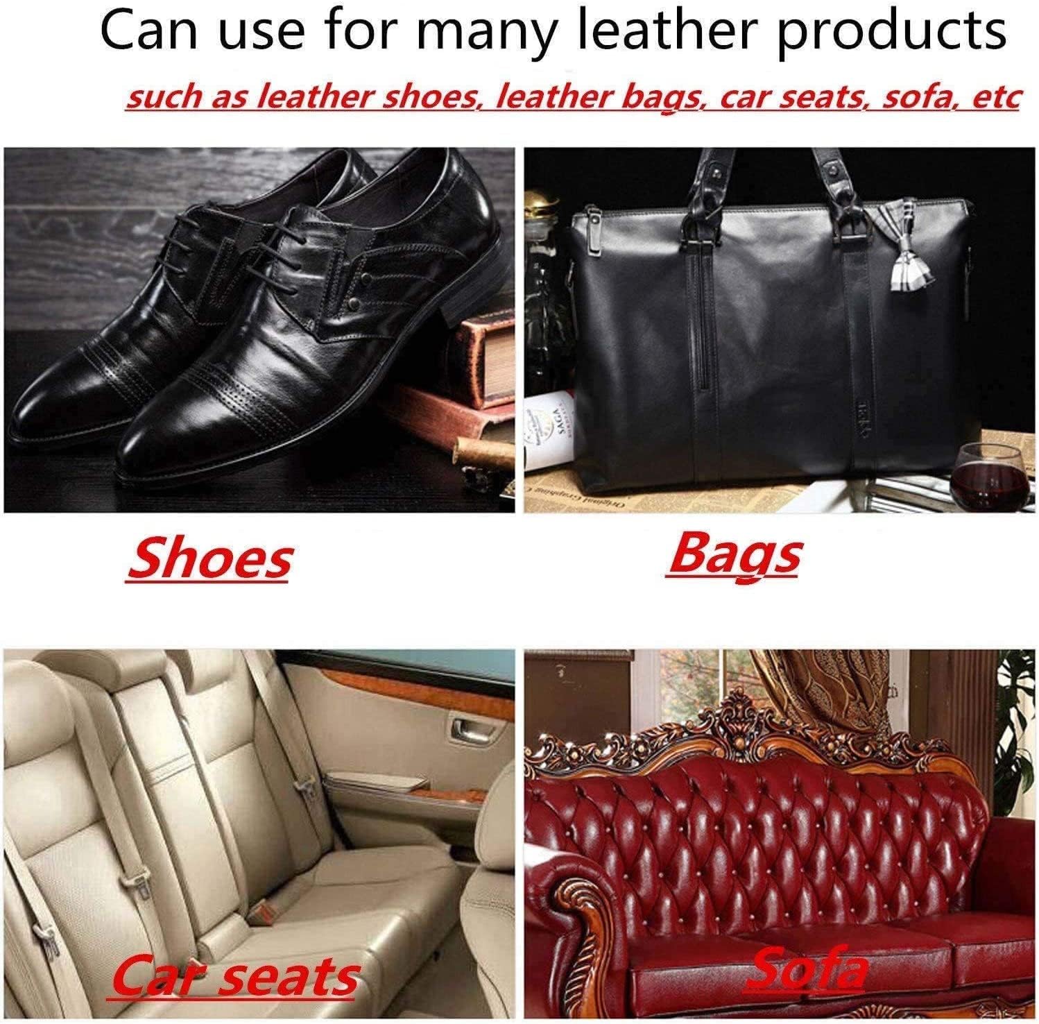 Product listing examples showing leather shoes, a bag, car seats and a sofa